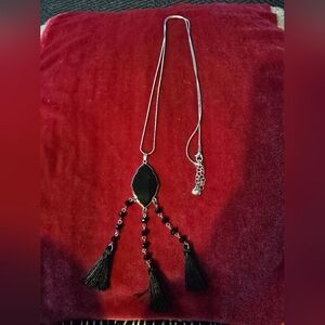 Black Bead Tassel Pendant Necklace - Women's Jewelry  With 30' Inches Chain